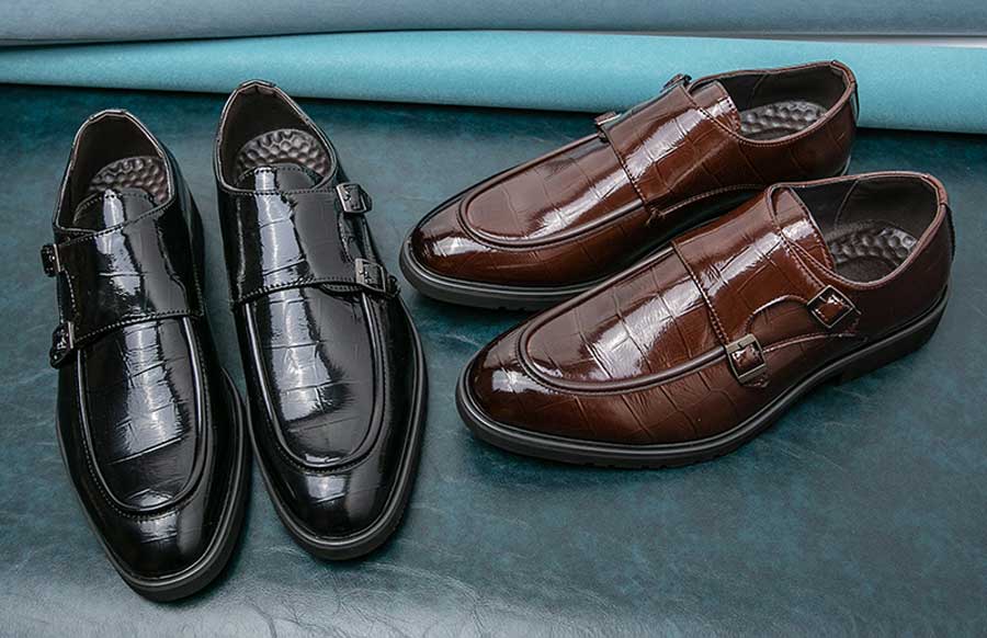Men's croc skin style patent monk slip on dress shoes