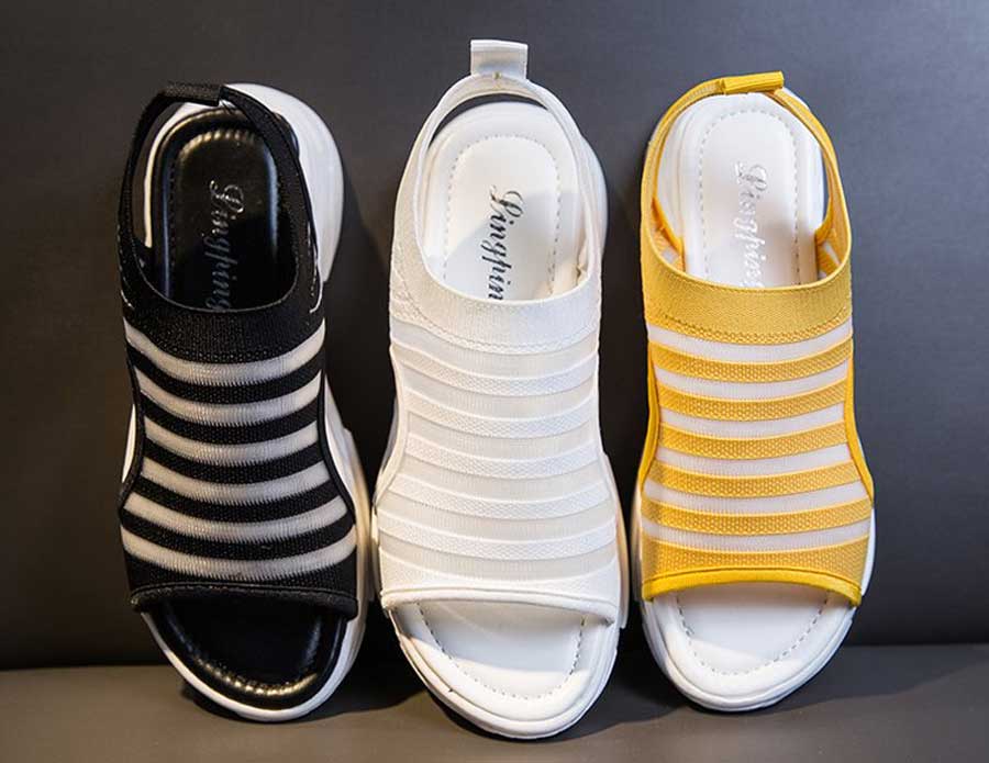 Women's open toe stripe design slip on shoe sandals