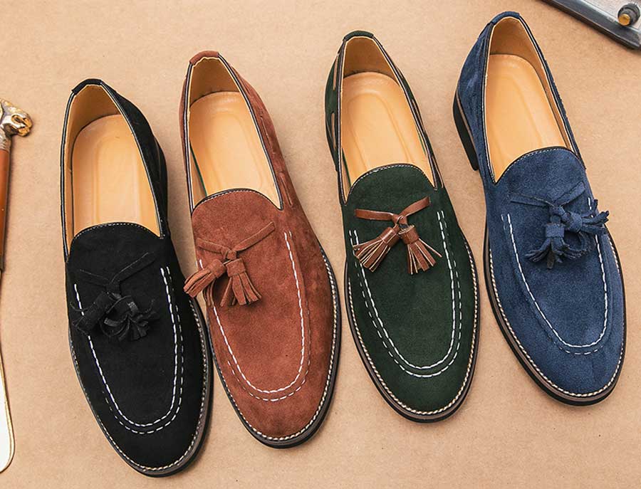 Men's stitch accents tassel on top slip on dress shoes