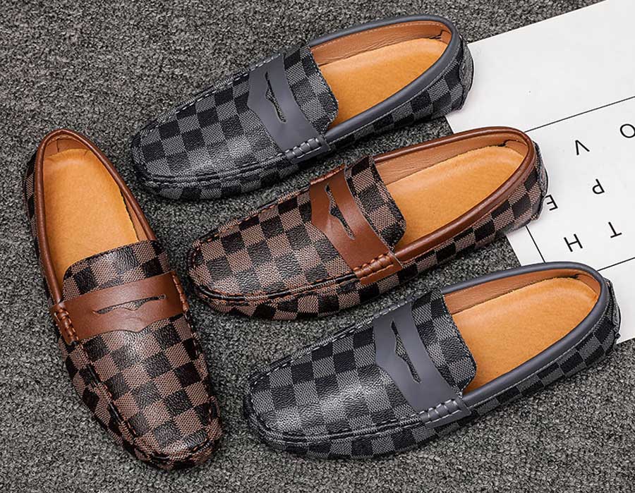 Men's penny check pattern slip on shoe loafers