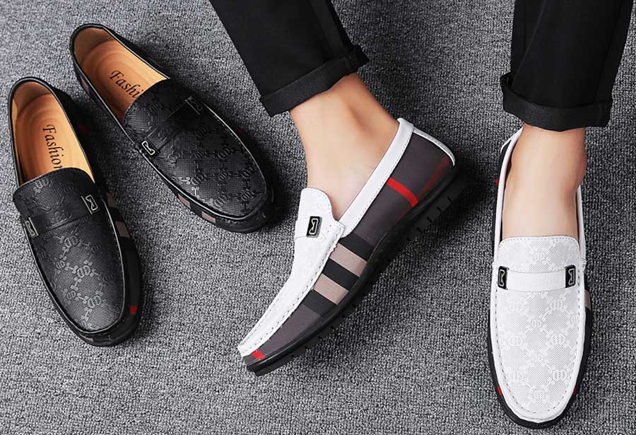 Men's strap panel pattern stripe slip on shoe loafers