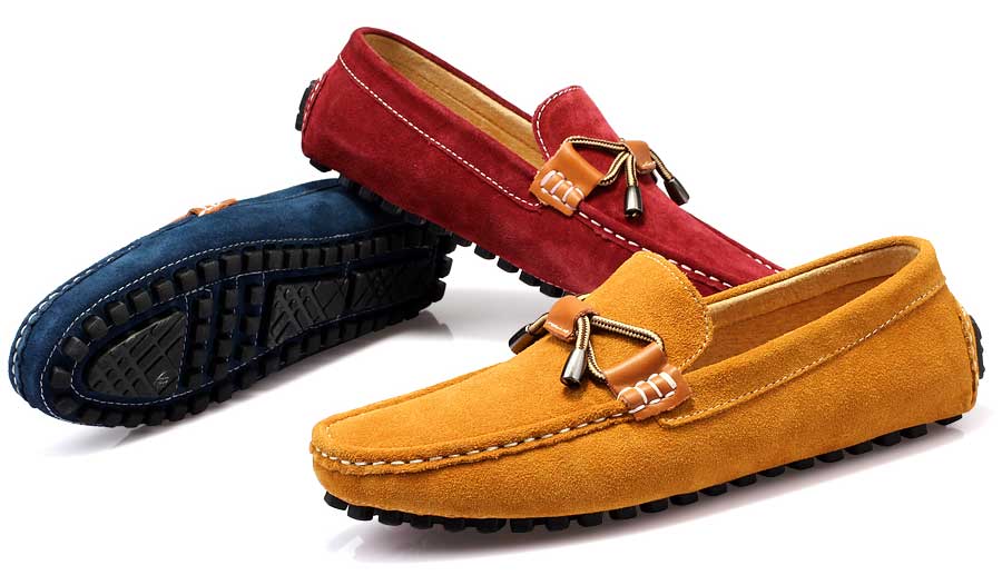 Men's suede tie ornament on top slip on shoe loafers