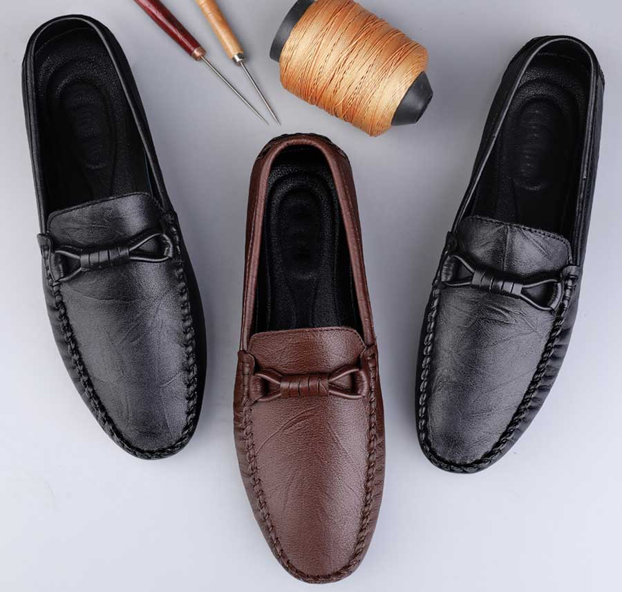 Men's crossover strap detail slip on shoe loafers