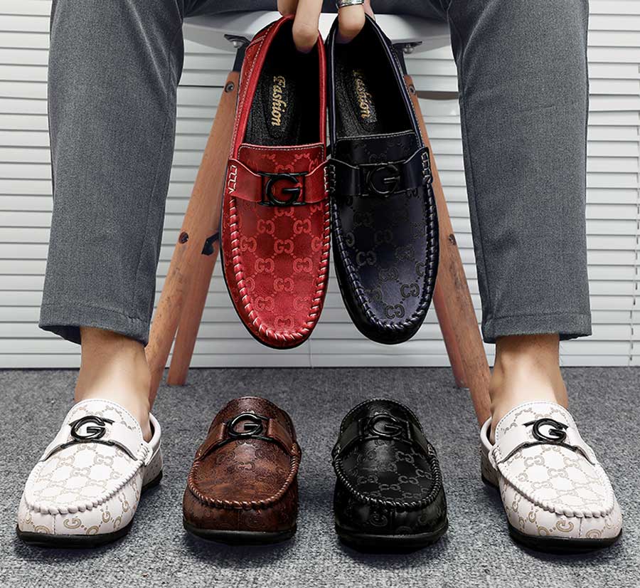 Men's pattern print G buckle slip on shoe loafers