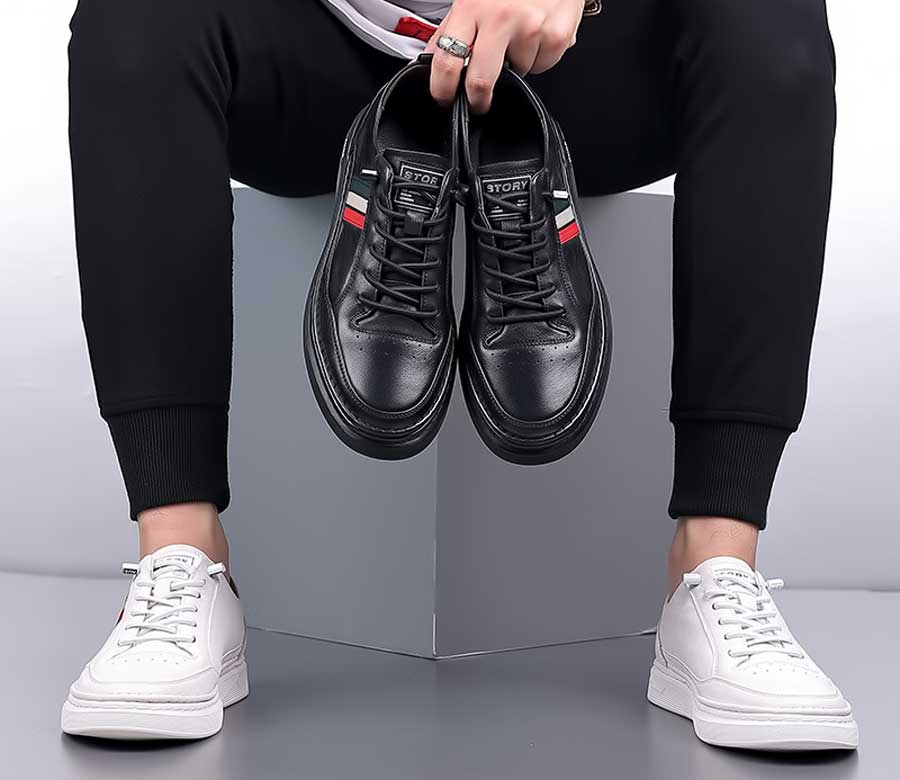 Men's label & stripe pattern lace up shoe sneakers