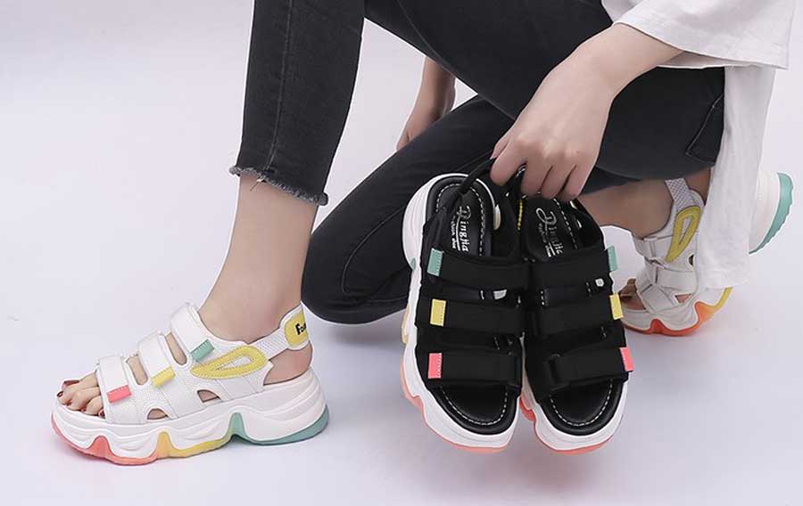 Women's triple color style velcro shoe sandals
