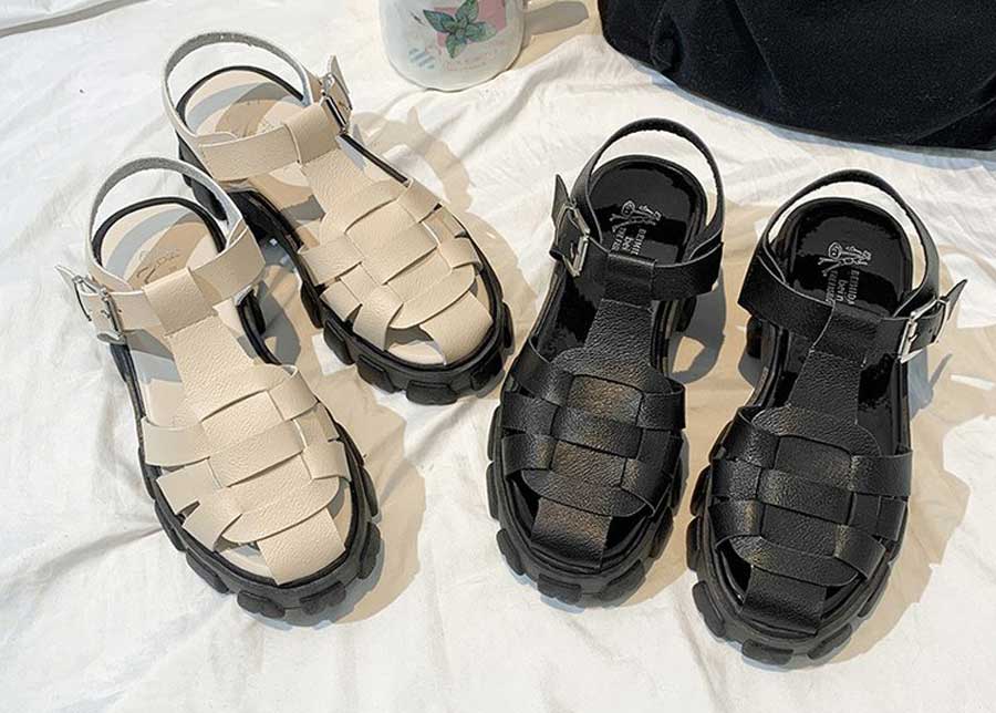 Women's weave style buckle platform shoe sandals