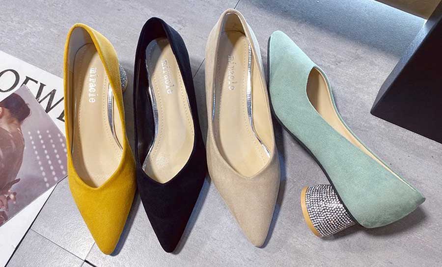 Women's suede slip on chunk heel dress shoes