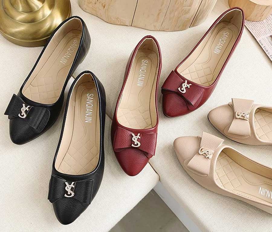 Women's YS ornament silp on low heel shoes