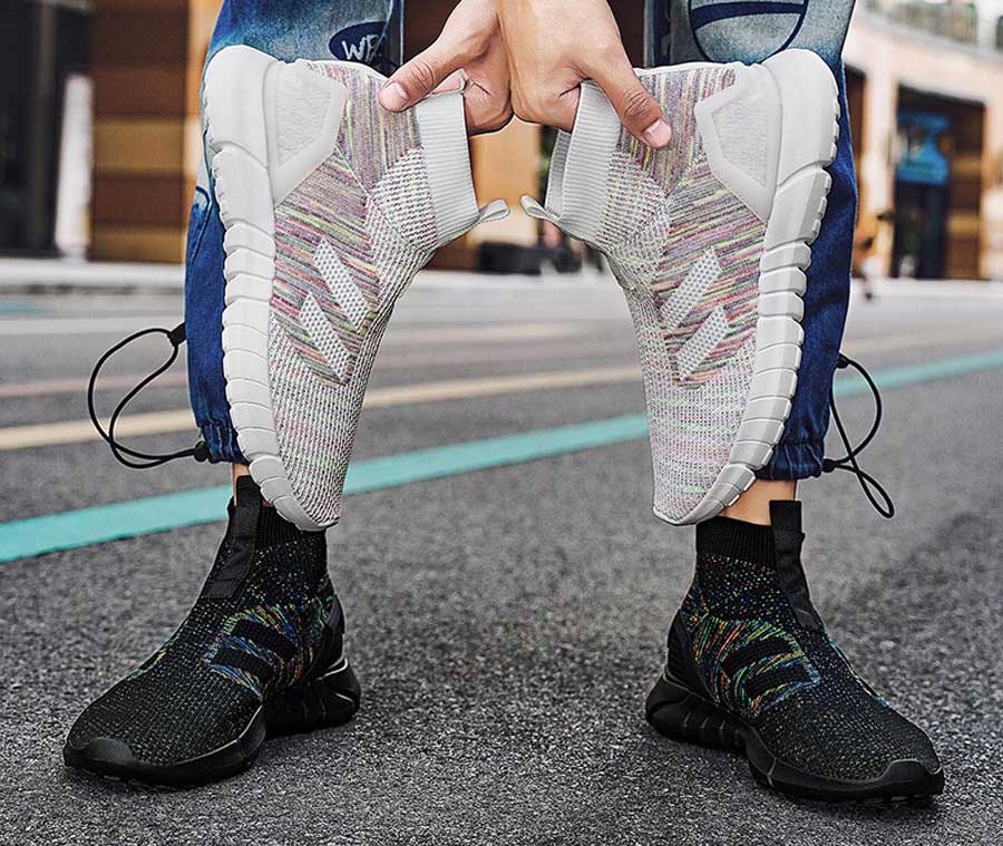 Men's flyknit texture stripe sock fit slip on shoe sneakers