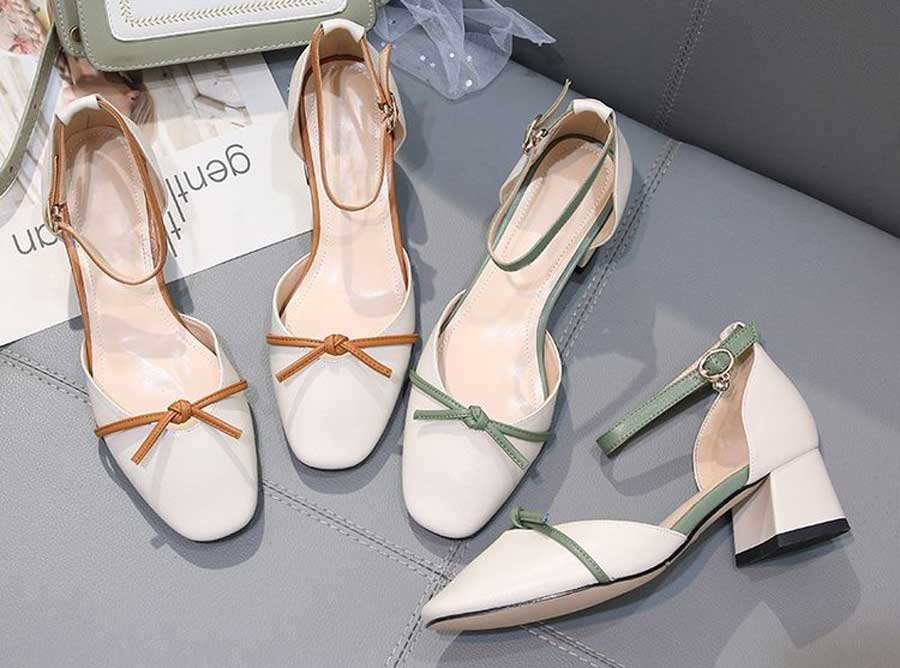 Women's bow design ankle strap buckle shoe heels