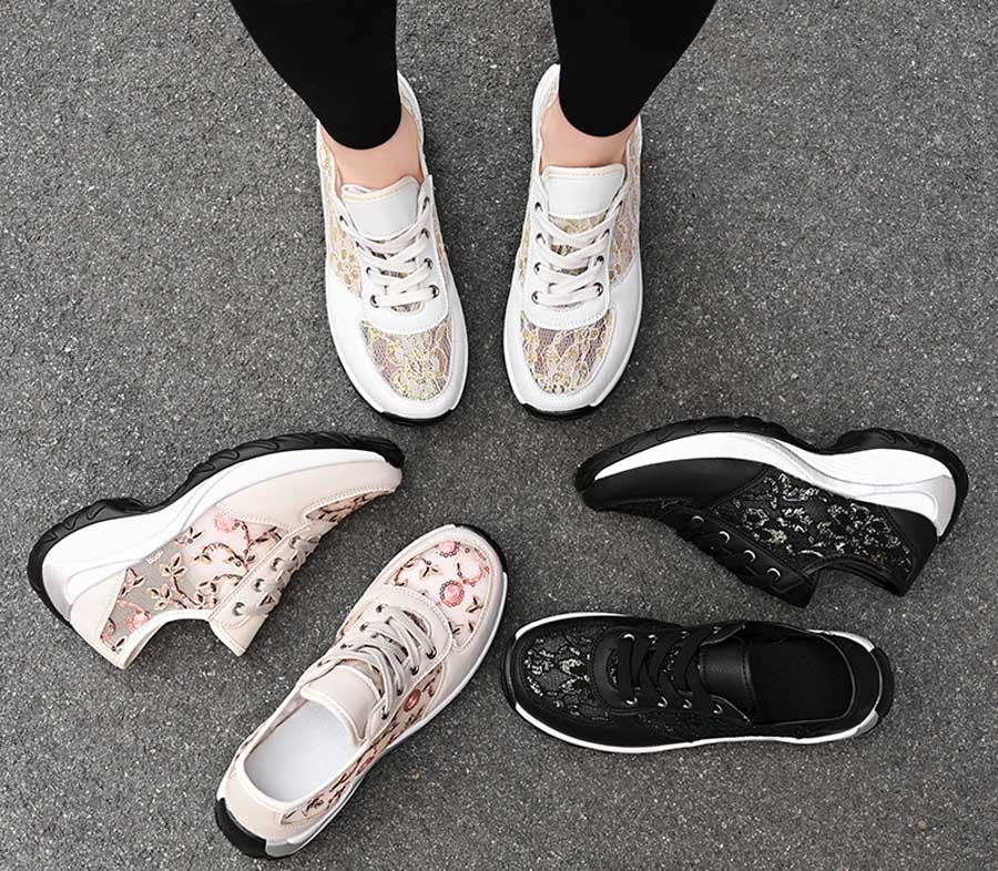 Women's floral lace double rocker bottom shoe sneakers