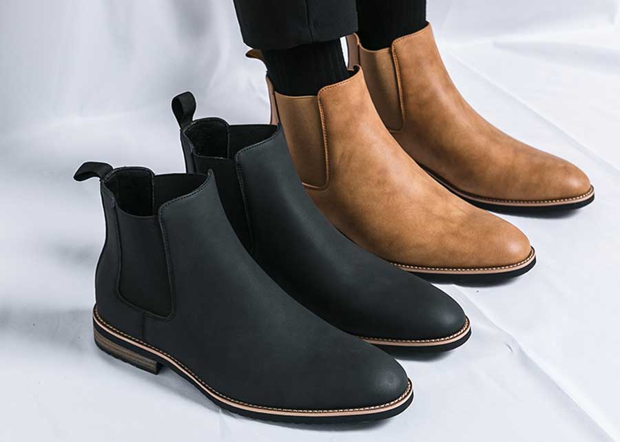 Men's plain sewn accents slip on shoe boots