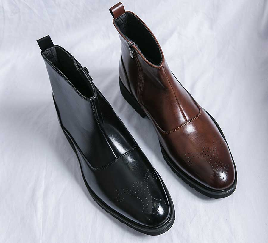 Men's brogue side zip slip on shoe boots