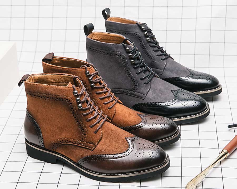Men's retro brogue lace up shoe boots