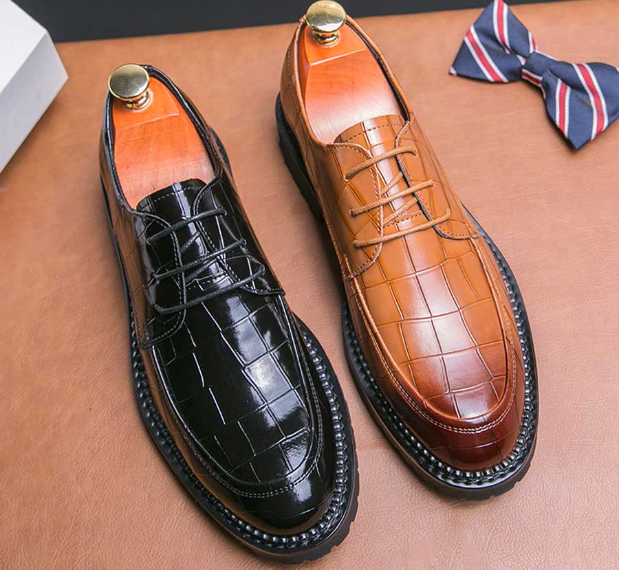 Men's croc skin pattern retro derby dress shoes