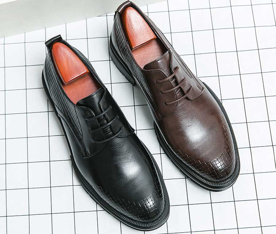 Men's check pattern derby dress shoes