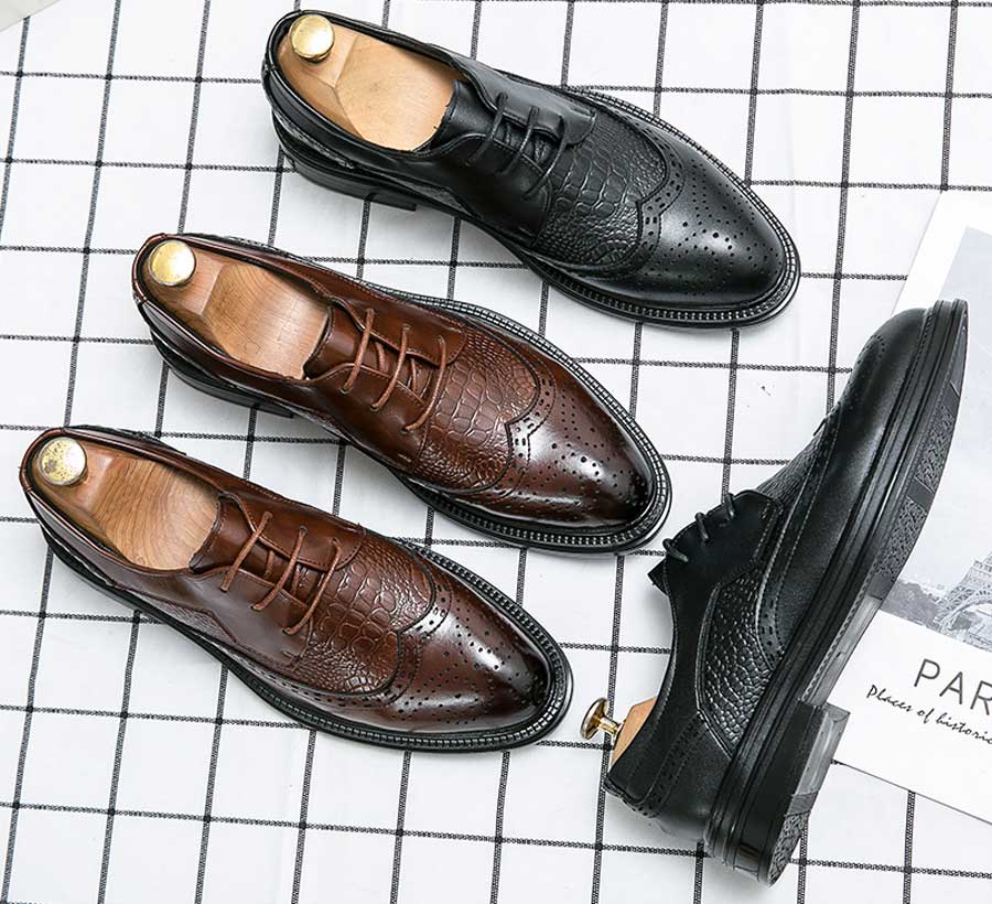 Men's retro brogue croc pattern derby dress shoes