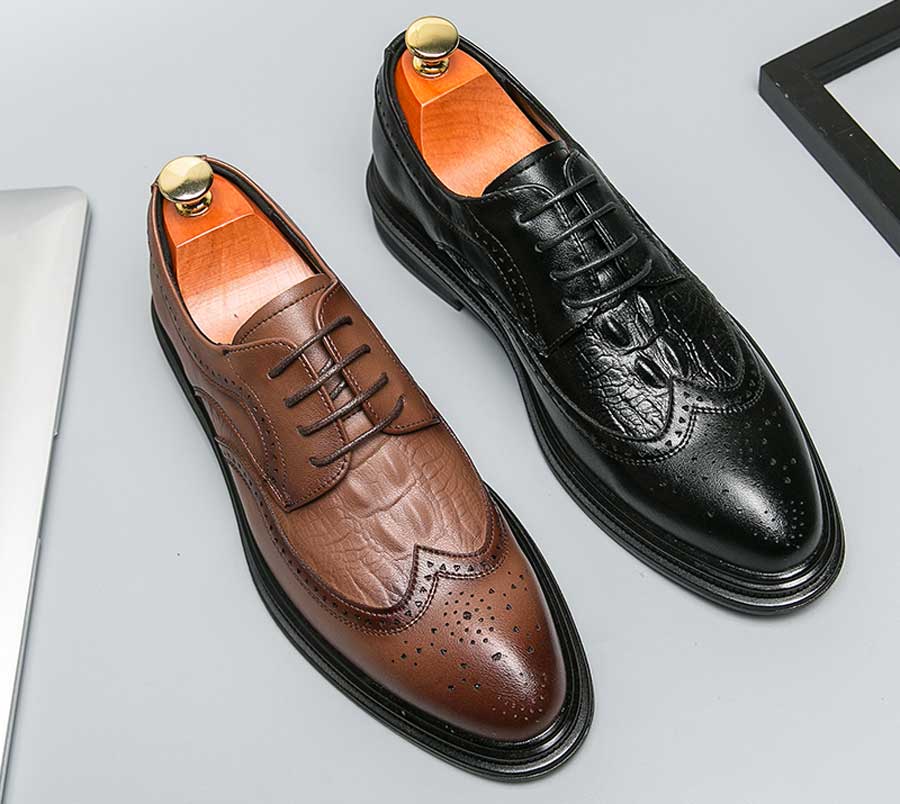 Men's retro brogue croc pattern derby dress shoes