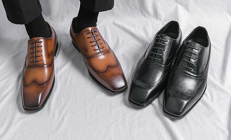 Men's retro brogue square toe oxford dress shoes