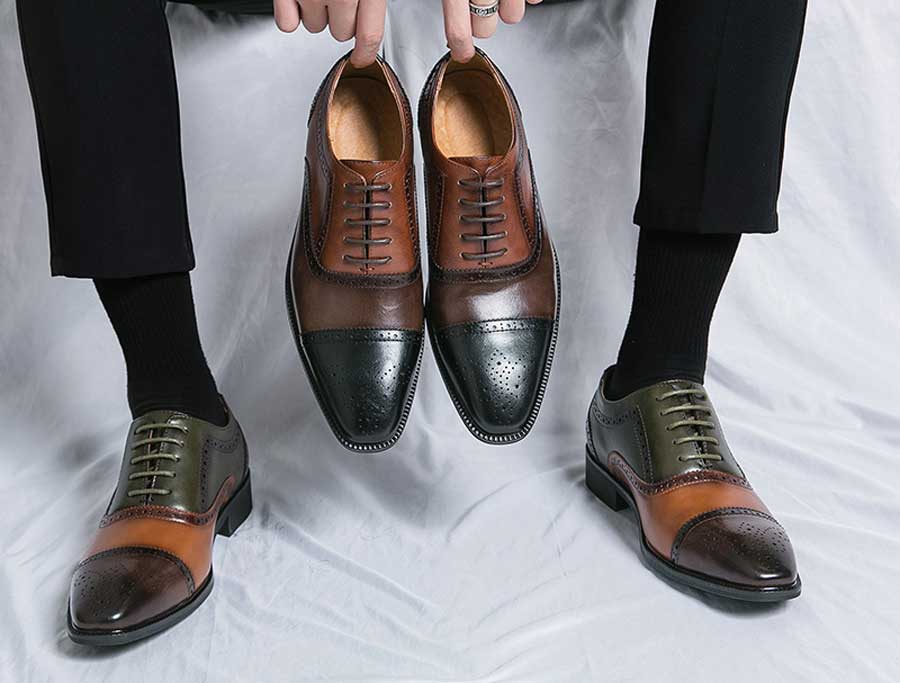 Men's multi tone brogue cap oxford dress shoes
