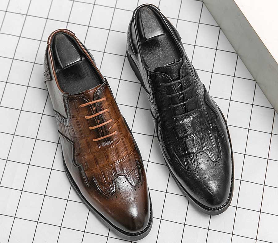 Men's retro brogue croc skin pattern oxford dress shoes
