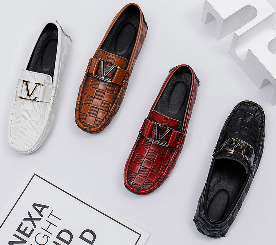 Men's metal buckle check slip on shoe loafers
