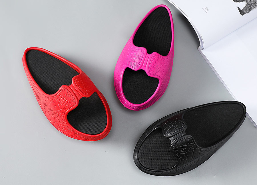 Women's letter pattern slip on rocker bottom shoe sandals
