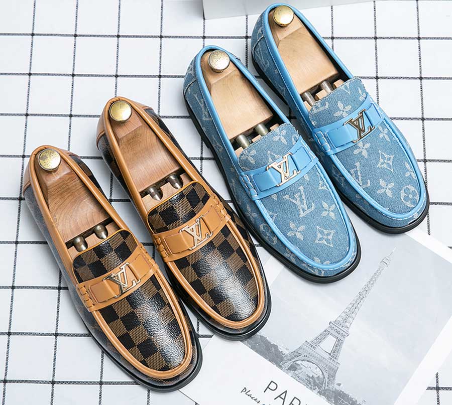 Men's metal buckle strap pattern print slip on shoe loafers
