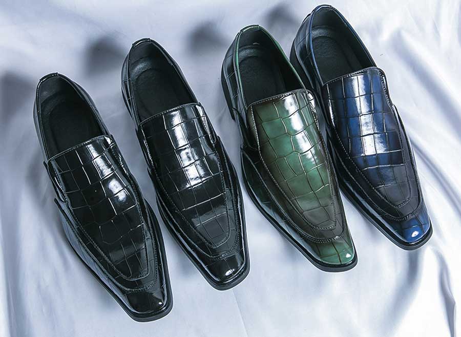 Men's croc skin pattern point toe slip on dress shoes