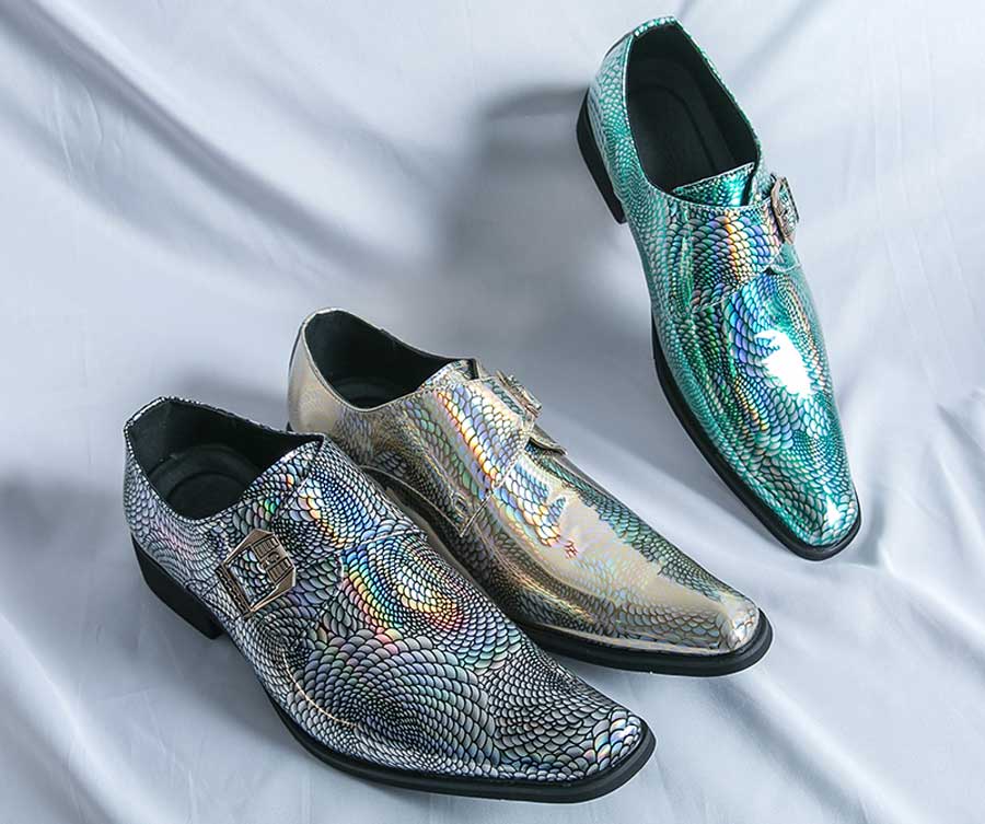 Men's discolour pattern monk strap slip on dress shoes