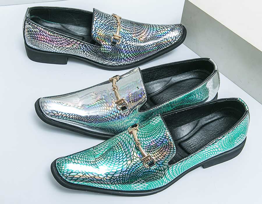 Men's discolour pattern metal buckle slip on dress shoes