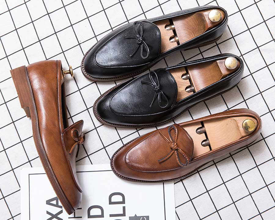 Men's bow lace on top slip on dress shoes