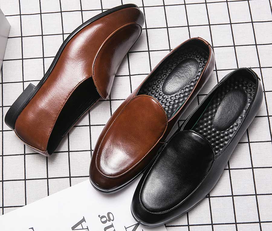 Men's plain retro curve toe slip on dress shoes
