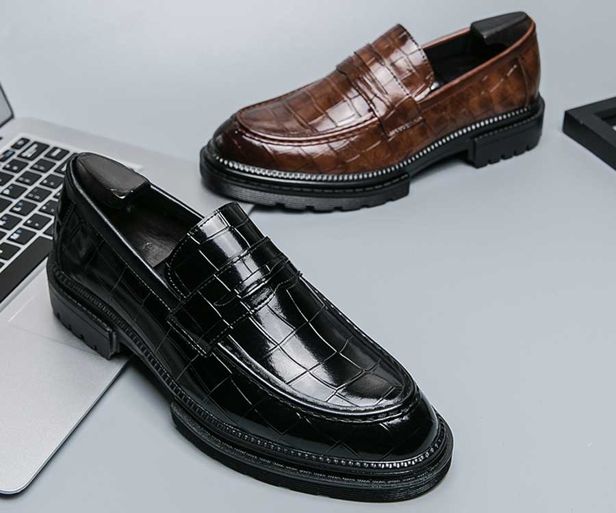 Men's retro croc skin pattern penny slip on dress shoes