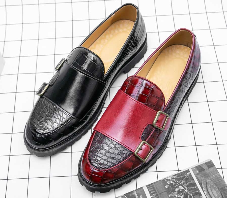 Men's croc skin pattern monk strap slip on dress shoes