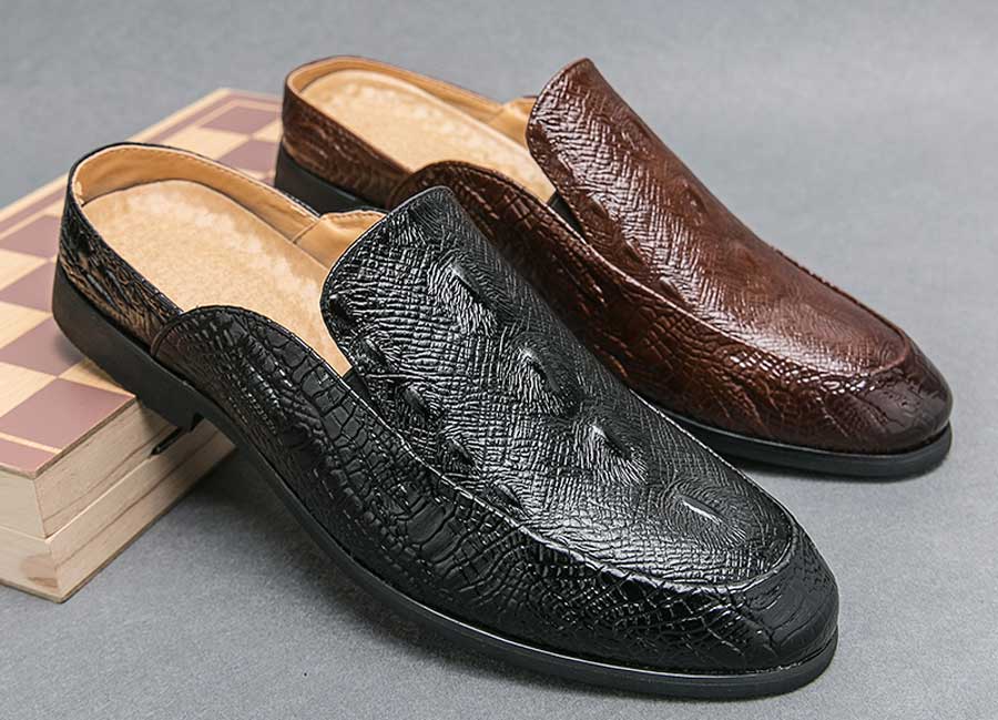 Men's crocodile skin pattern slip on shoe mules