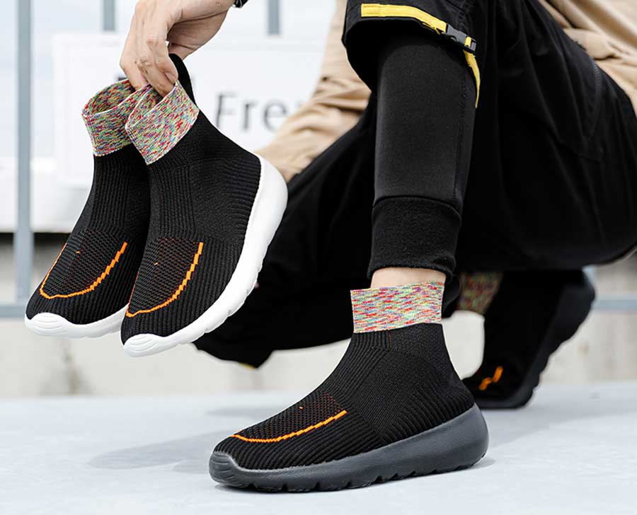 Men's flyknit pattern texture high top slip on shoe sneakers