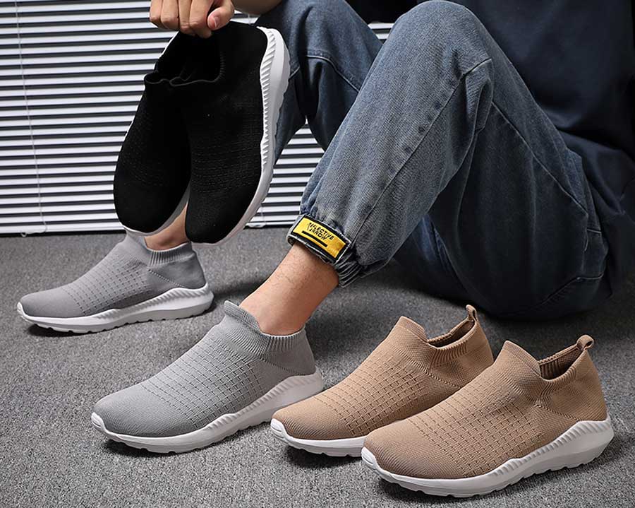 Men's flyknit sock like fit check pattern slip on shoe sneakers