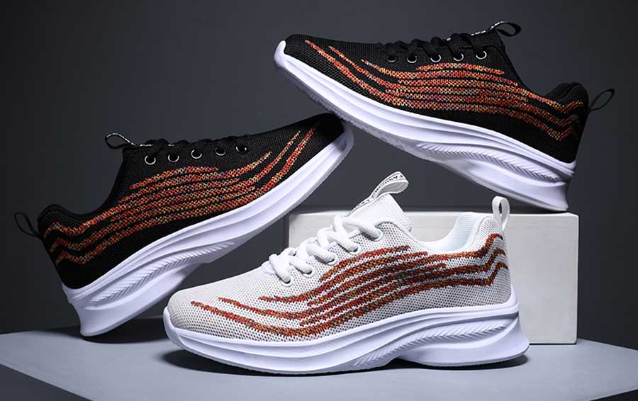 Women's flyknit stripe pattern lace up shoe sneakers