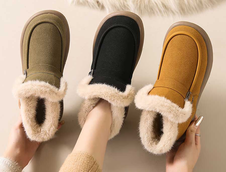 Women's suede buckle strap winter ankle shoe boots