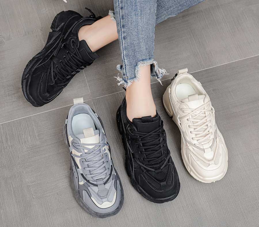 Women's rear lace accents thick sole shoe sneakers