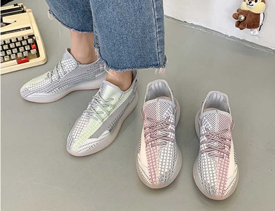 Women's flyknit check & stripe texture casual shoe sneakers