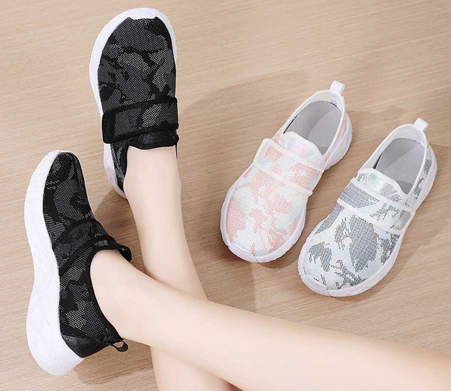 Women's camo pattern & strap slip on shoe sneakers