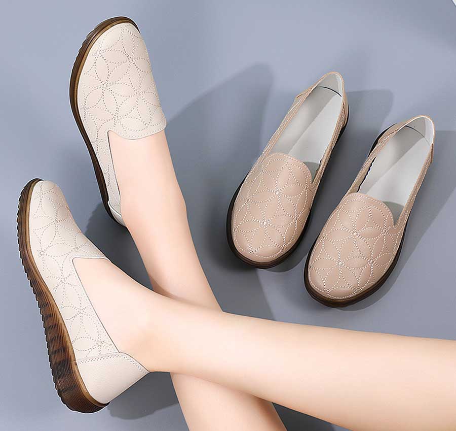 Women's circle stitch pattern slip on shoe loafers